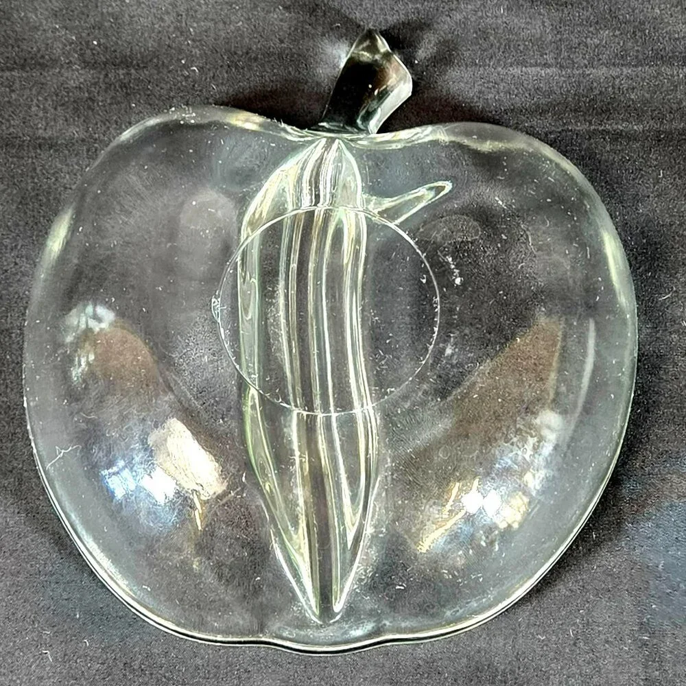 Vintage Hazel Atlas Apple Bowl Orchard Divided Relish Candy Dish Clear Glass 6" - Picture 4 of 8